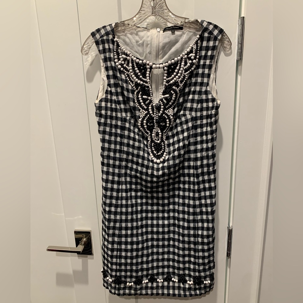 Nanette Lepore black white gingham mini dress with beading - Size 6